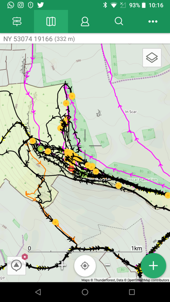 ViewRanger screenshot showing routes and points of interest